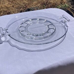 Fostoria Raleight Handled Clear Glass Muffin Cake Serving Tray 12"